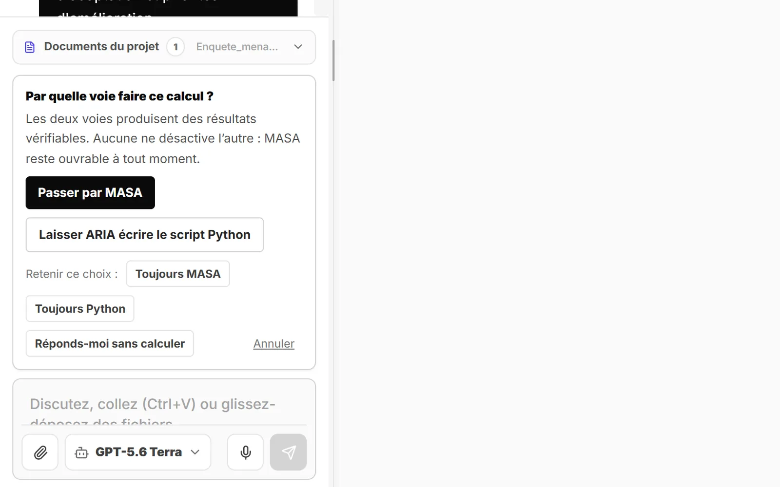 ARIA demande par quelle voie faire le calcul : MASA ou un script Python.