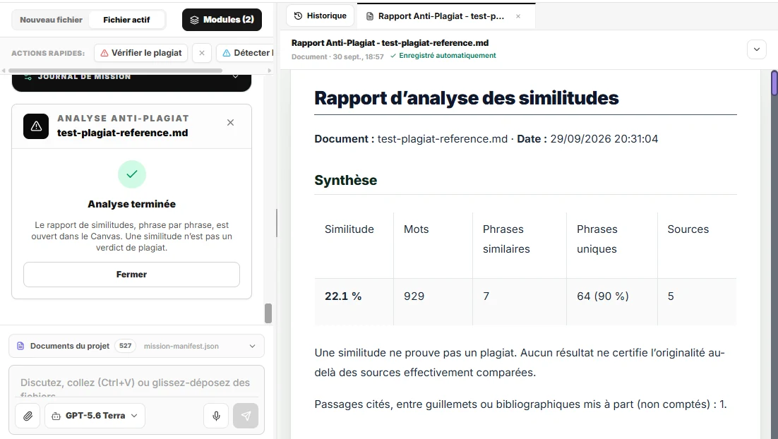 Rapport d’analyse des similitudes dans le Canvas : 22,1 % de similitude, 929 mots, 7 phrases similaires, 64 phrases uniques et 5 sources.